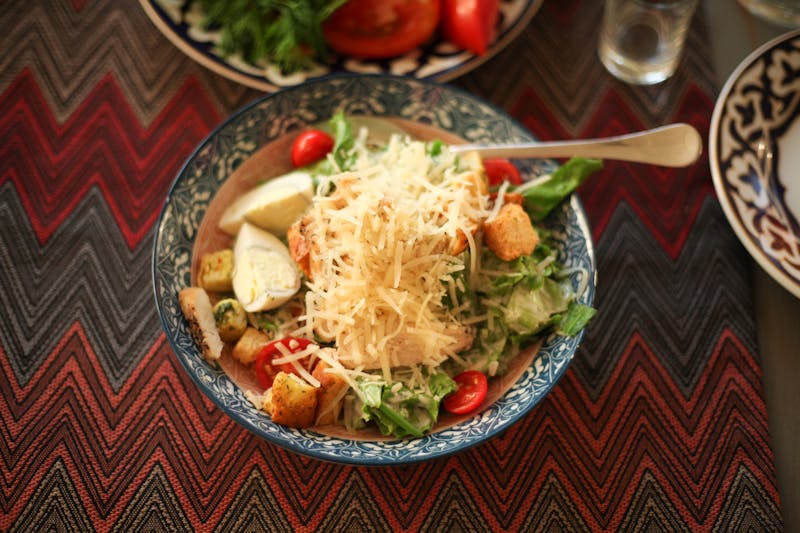 Classic Caesar salad with romaine and parmesan