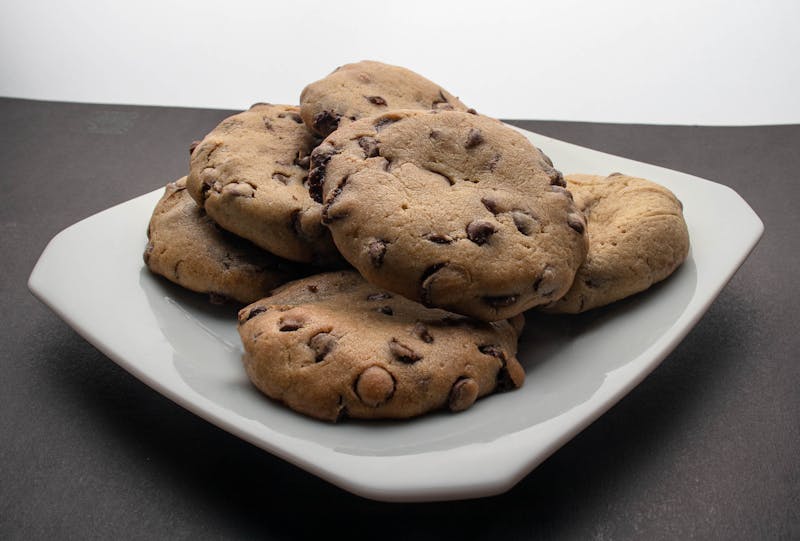 Chocolate chip cookie dessert with soft baked center